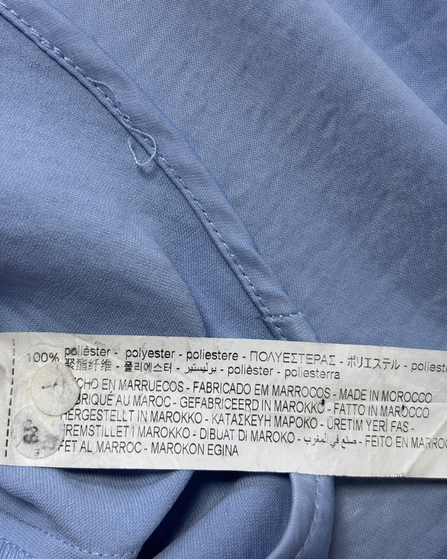 Zara Blue Cropped Satin-Finish Button-Down Blouse
