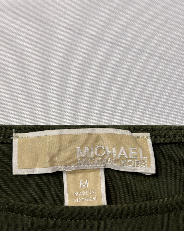 Michael Kors Green Smocked Hem Lace Shoulder Top