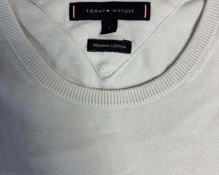 Tommy Hilfiger Men's White Premium Cotton Crewneck Sweater