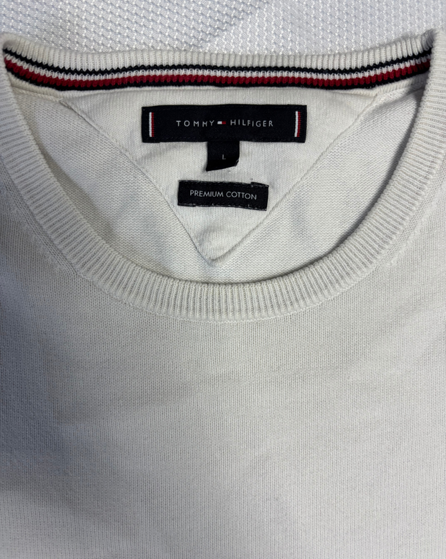 Tommy Hilfiger Men's White Premium Cotton Crewneck Sweater