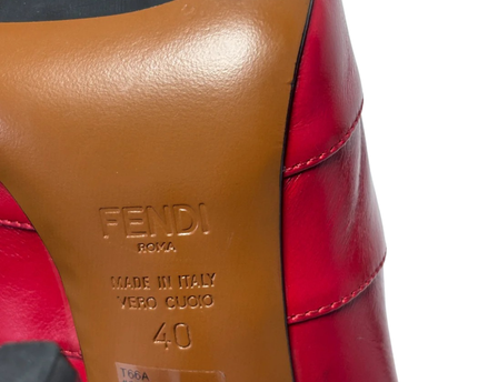 Fendi Red Leather and Ribbed Knit Pointed Toe Sock Boots