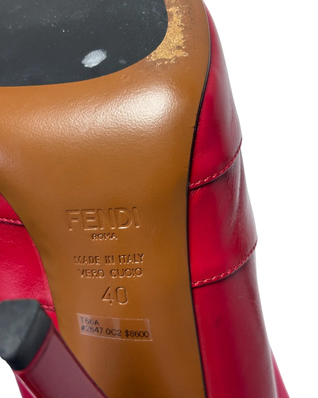 Fendi Red Leather and Ribbed Knit Pointed Toe Sock Boots