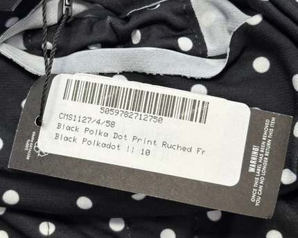 PrettyLittleThing Black Polka Dot Ruched Front Dress W/Tags