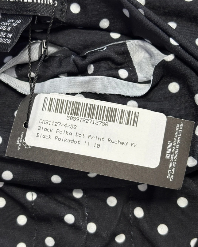 PrettyLittleThing Black Polka Dot Ruched Front Dress W/Tags