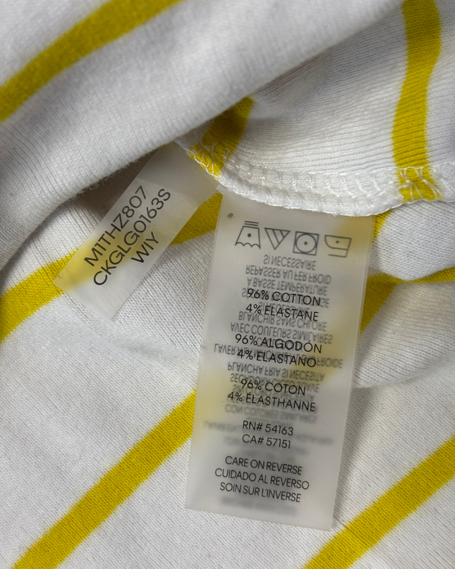 Calvin Klein Yellow and White Striped Henley Tank Top