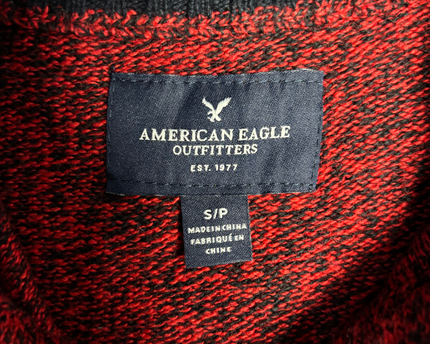 American Eagle Outfitters Red Fair Isle Button Mock Neck Sweater