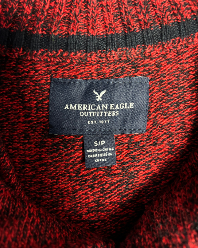 American Eagle Outfitters Red Fair Isle Button Mock Neck Sweater