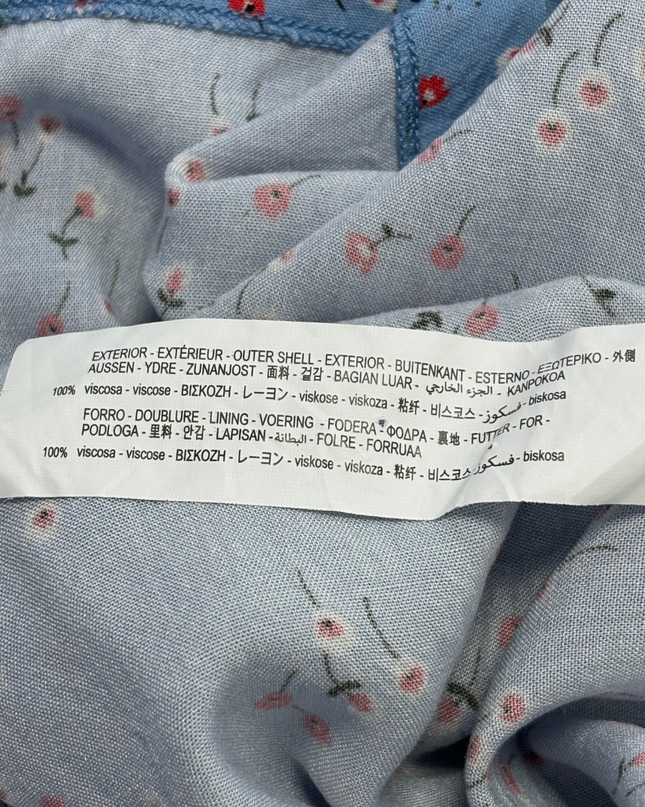 Zara Blue Floral Button-Down Smocked Midi Dress