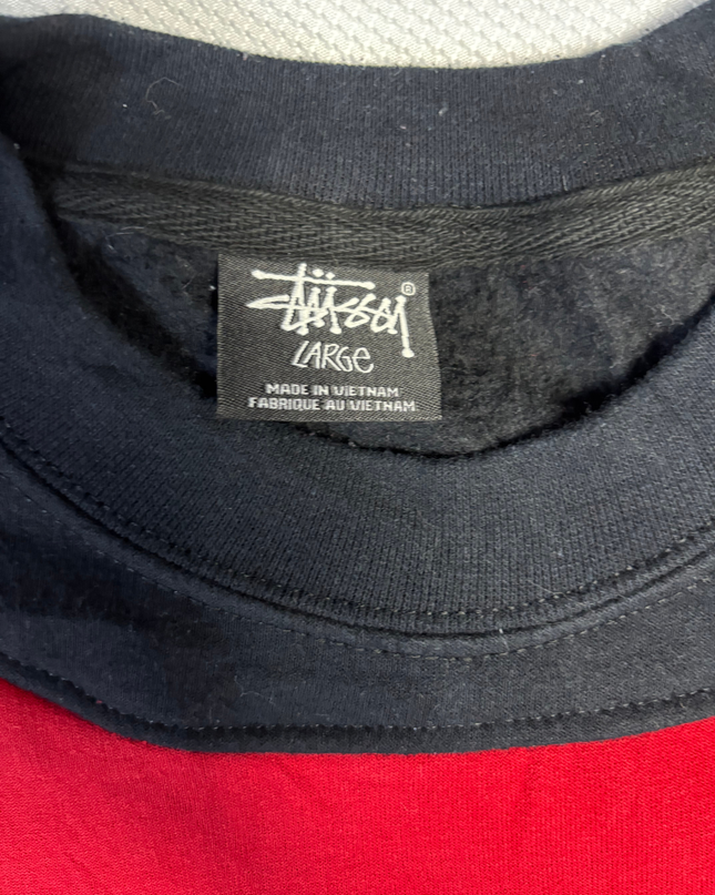 Stussy Black/Red Panelled Logo Graphic Crewneck Sweatshirt