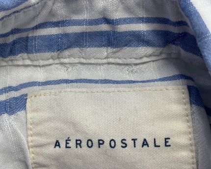 Aeropostale Blue and White Striped Cropped Long-Sleeve Shirt