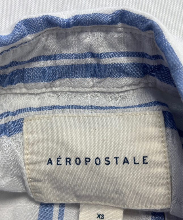 Aeropostale Blue and White Striped Cropped Long-Sleeve Shirt
