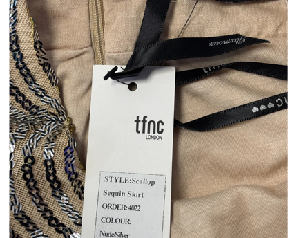 TFNC London Silver and Nude Scallop Sequin Midi Skirt W/TAG