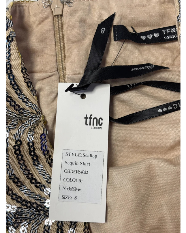 TFNC London Silver and Nude Scallop Sequin Midi Skirt W/TAG