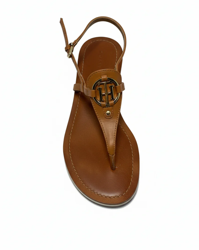 Tommy Hilfiger Light Brown T-Strap Logo Sandals W/Box