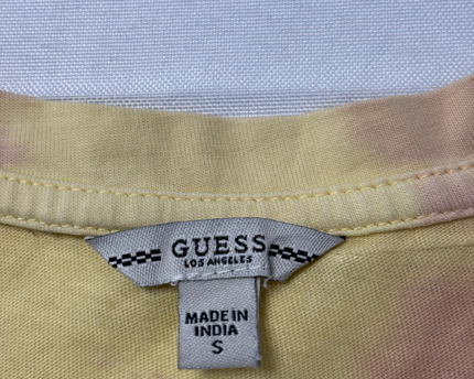 Guess Yellow Tie-Dye Triangle Logo Graphic Tee