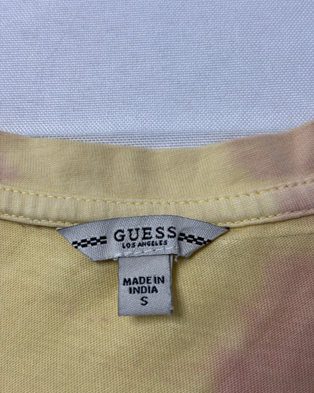 Guess Yellow Tie-Dye Triangle Logo Graphic Tee