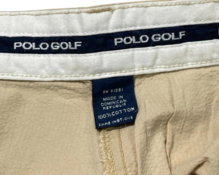 Polo Golf Beige Textured Pleated Cotton Chino Shorts