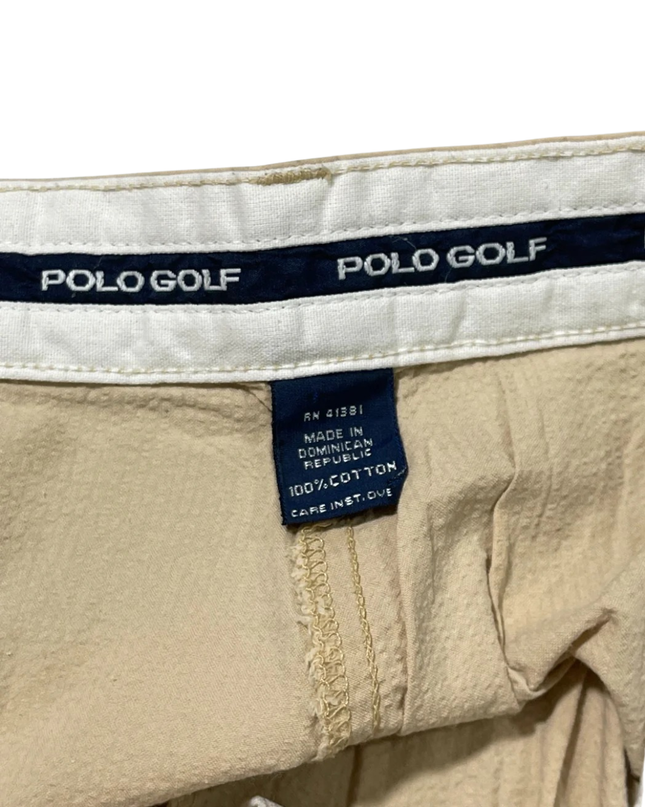 Polo Golf Beige Textured Pleated Cotton Chino Shorts