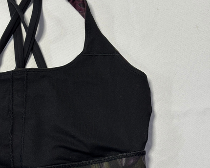Lululemon Black Strappy Back Sports Bra with Floral Print Band
