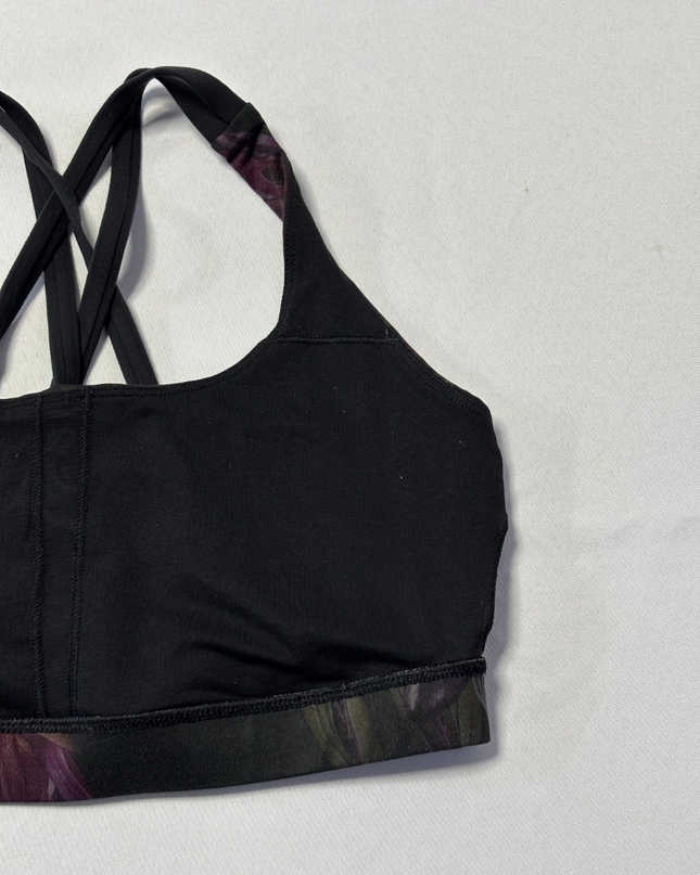 Lululemon Black Strappy Back Sports Bra with Floral Print Band