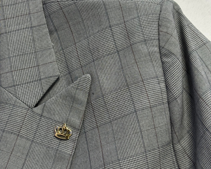 Royaled Grey Cropped Tie-Front Plaid Blazer