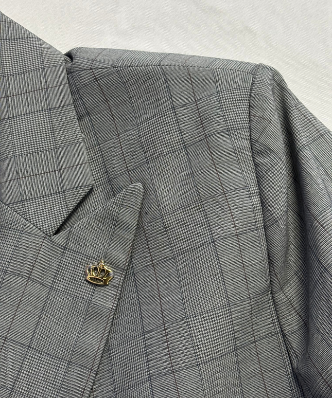 Royaled Grey Cropped Tie-Front Plaid Blazer