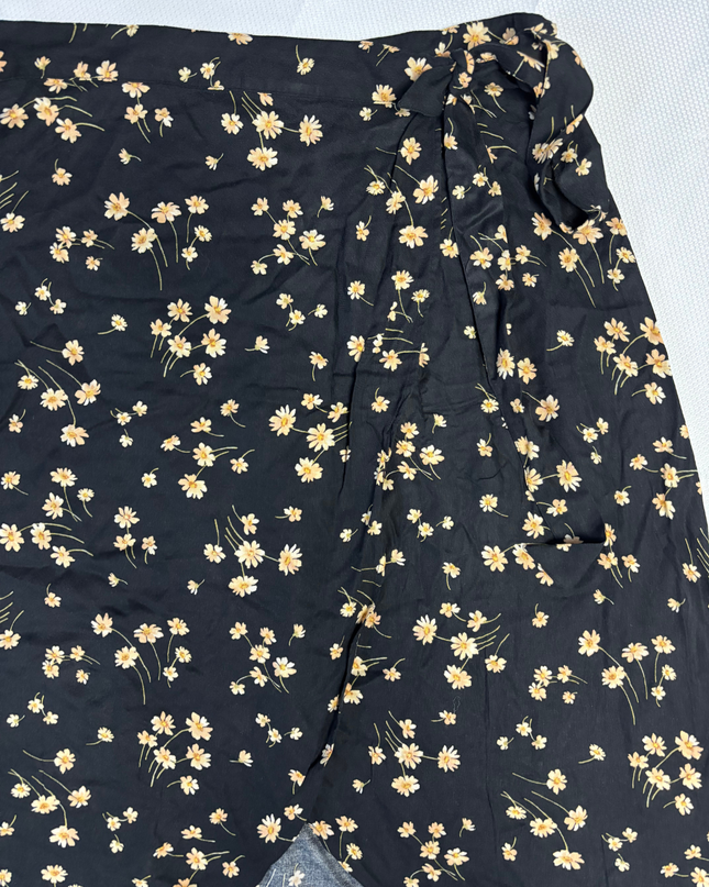 American Eagle Black Floral Wrap Midi Skirt