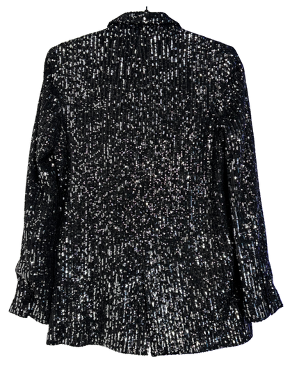 Zara Black Sequin Tailored Blazer and Flared Pants Suit Set