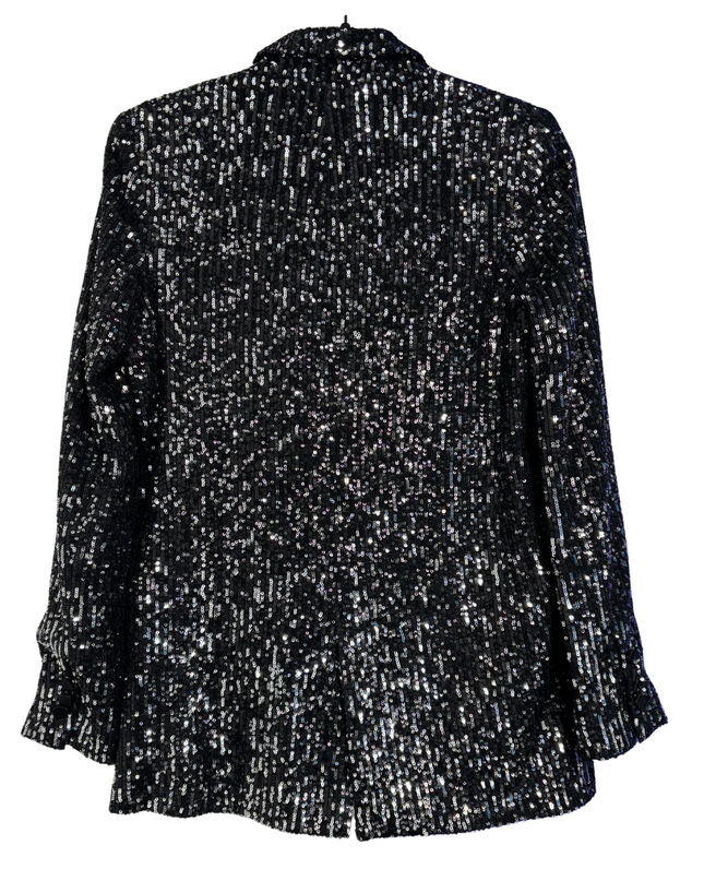 Zara Black Sequin Tailored Blazer and Flared Pants Suit Set