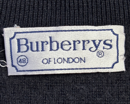 Burberry Black Vintage Knit Cardigan with Striped Trim