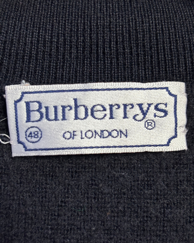 Burberry Black Vintage Knit Cardigan with Striped Trim