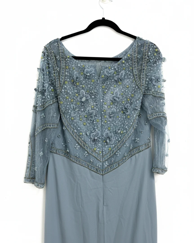 Terani Couture Blue Embellished Lace Evening Gown