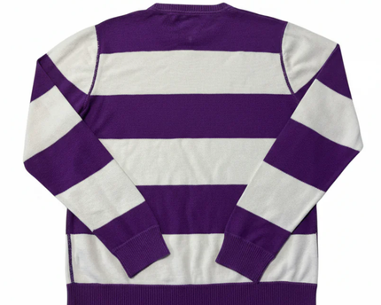 Tommy Hilfiger Purple and White Striped Crewneck Knit Sweater
