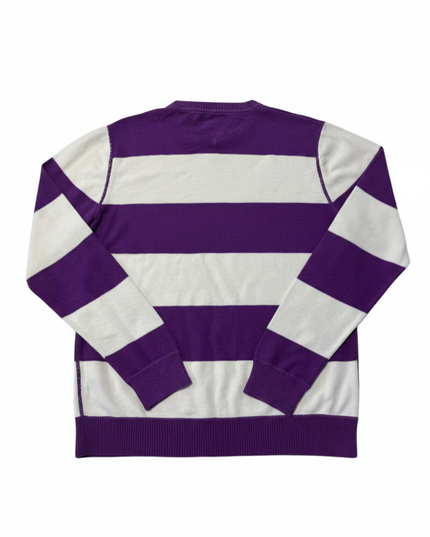 Tommy Hilfiger Purple and White Striped Crewneck Knit Sweater