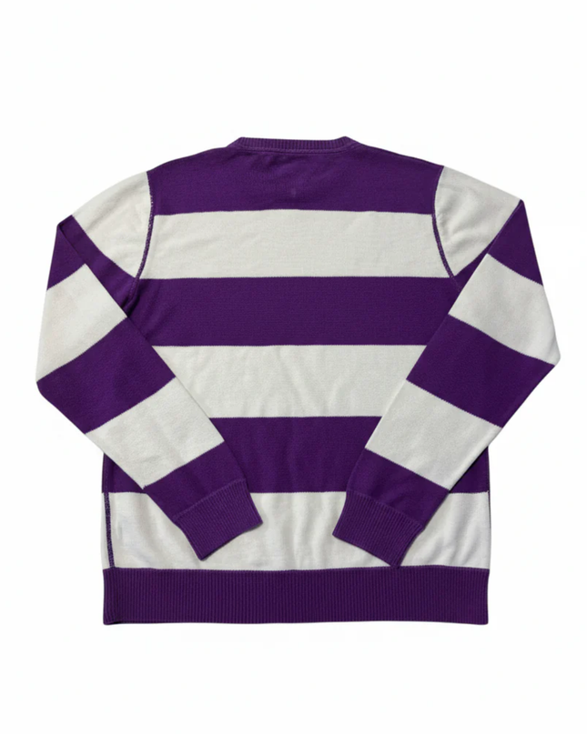 Tommy Hilfiger Purple and White Striped Crewneck Knit Sweater