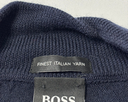 Boss Navy Blue Full-Zip Fine-Knit Cardigan