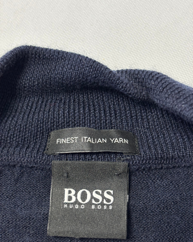 Boss Navy Blue Full-Zip Fine-Knit Cardigan