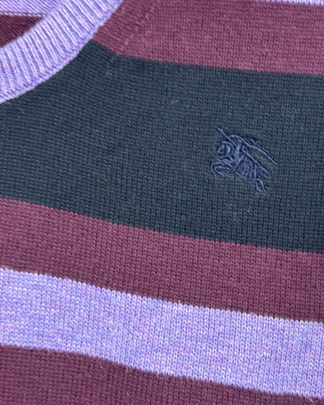 Burberry Purple Striped Scoop Neck Knit Sweater