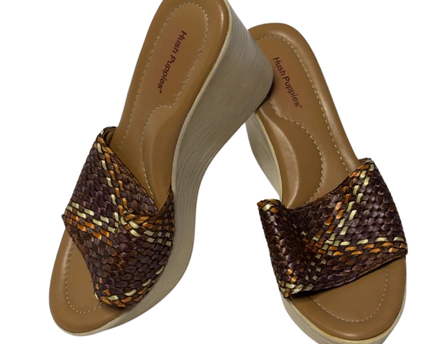 Hush Puppies Brown Woven Wedge Sandals