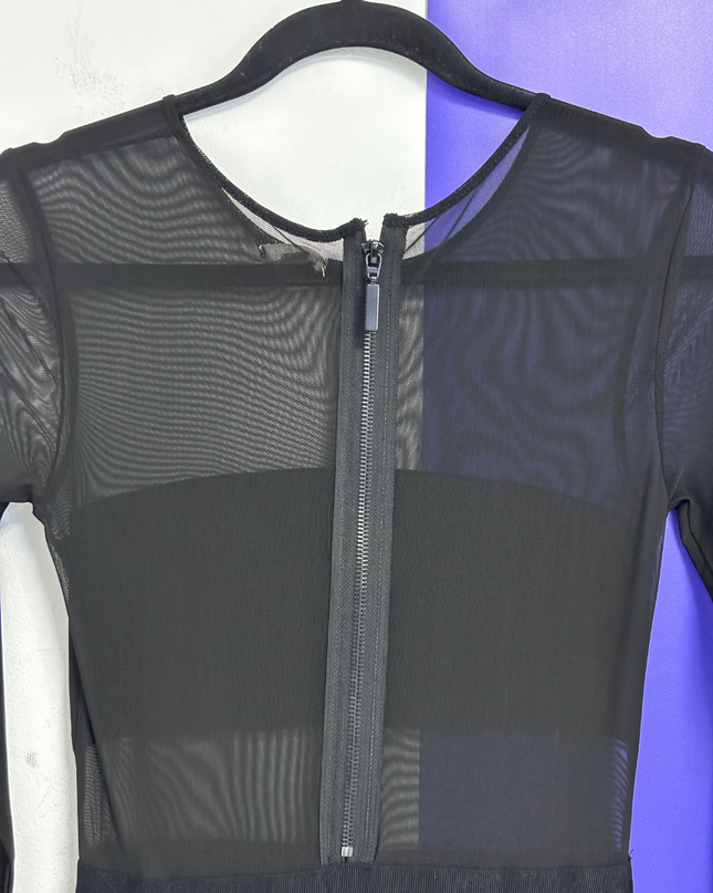 Ecote Black Sheer Mesh Long Sleeve Maxi Dress