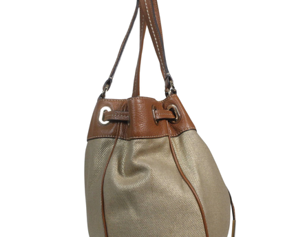 Michael Kors Beige Metallic Woven Drawstring Shoulder Bag