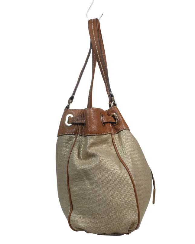 Michael Kors Beige Metallic Woven Drawstring Shoulder Bag