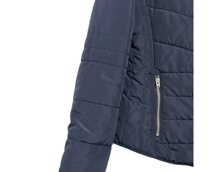 Q/S designed by Navy Blue Quilted Puffer Jacket with Faux Fur Trim
