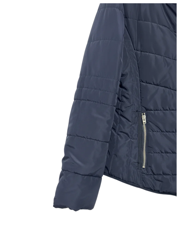 Q/S designed by Navy Blue Quilted Puffer Jacket with Faux Fur Trim