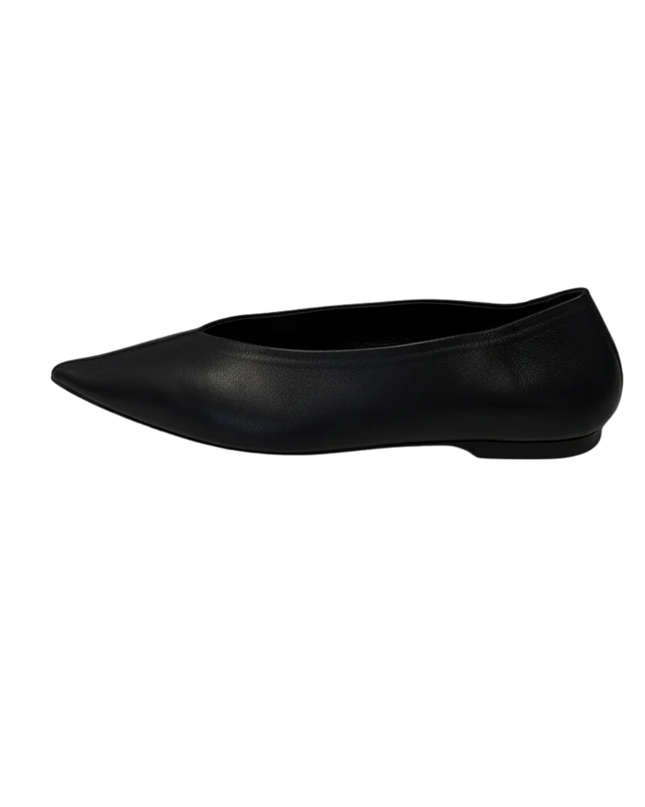 ZARA Black Pointed Toe Leather Flats
