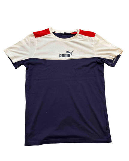 Puma Tricolor Navy, White & Red Panel Logo T-Shirt - S
