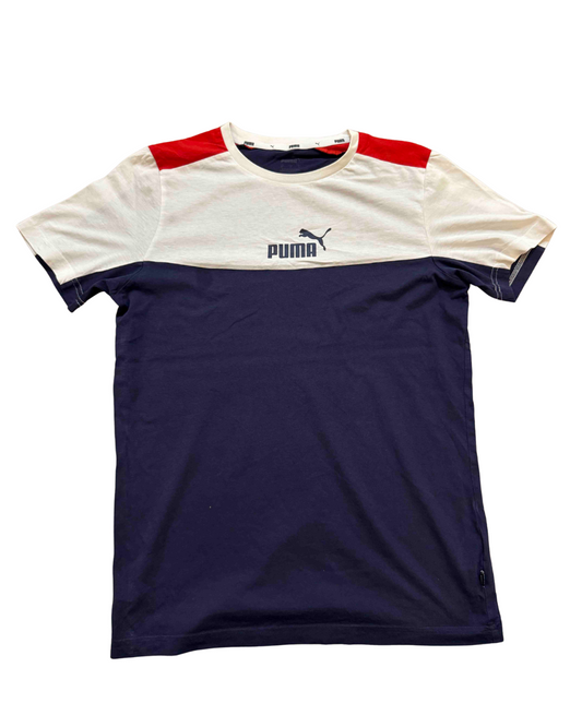Puma Tricolor Navy, White & Red Panel Logo T-Shirt - S