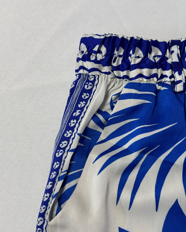 Zara Blue Tropical Print Wide-Leg Flowy Shorts