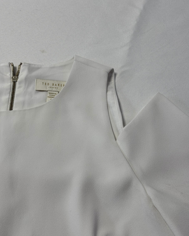 Ted Baker White Cold Shoulder Flutter Sleeve Blouse
