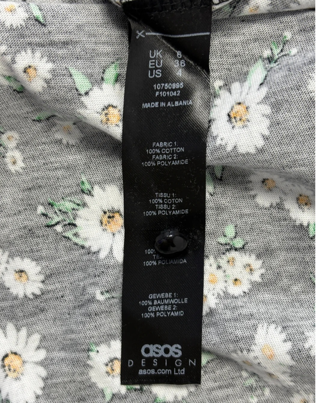 ASOS DESIGN Black Floral Daisy Puff Sleeve Mini Dress with Lace Trim